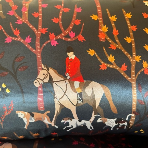 Dark Navy and Maroon Fox Hunting Horse Print Pillows with Maroon Cording - Picture 3 of 11